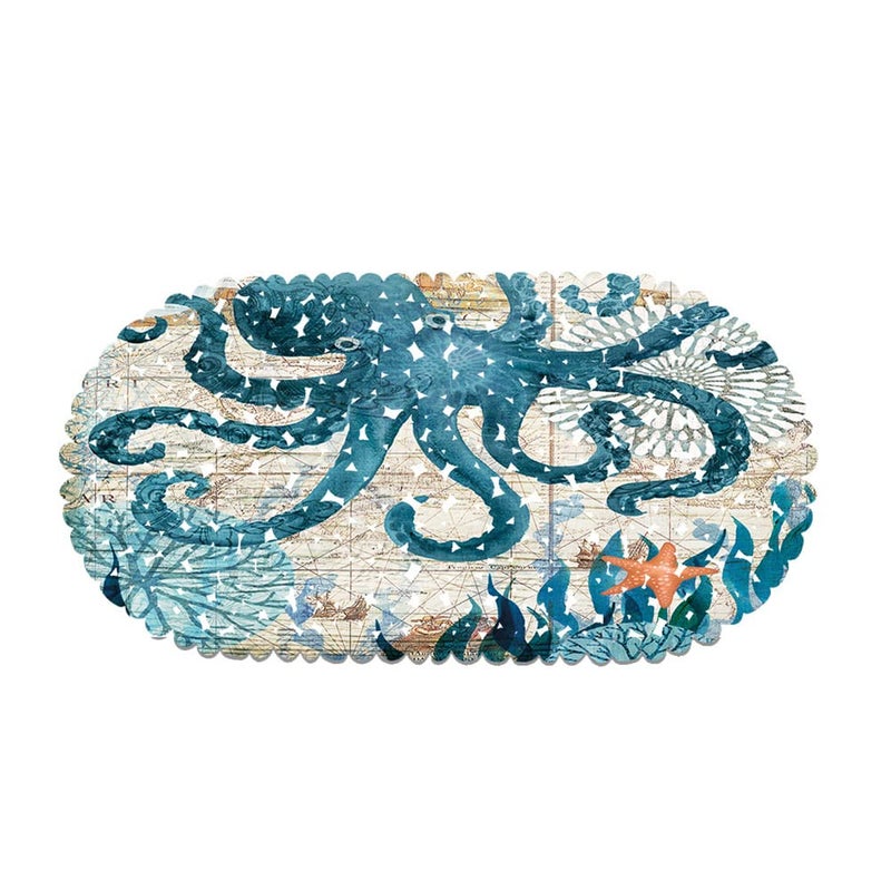 MOLFUJ Non Slip Octopus Bathtub Mat with Suction Cups, Oval Pebble Shower Mat for Baby Tub,Safety Vinyl Anti-Skid Decoration Bath Mat, Coastal Ocean Beach Nautical Themed Decor Bathroom Accessories - Image 1